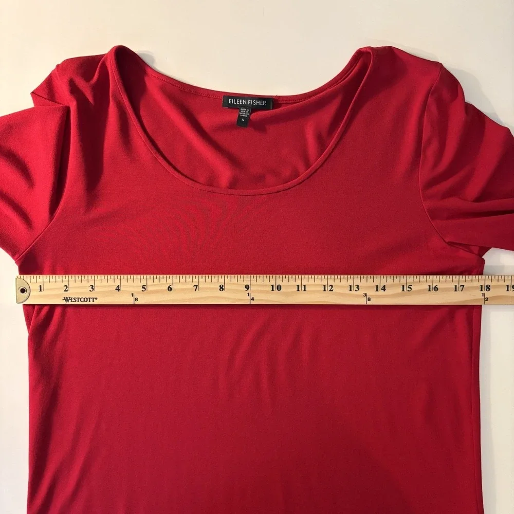 Eileen Fisher Long Sleeve Stretch Knit Top Red Size S Classic Minimalist Capsule